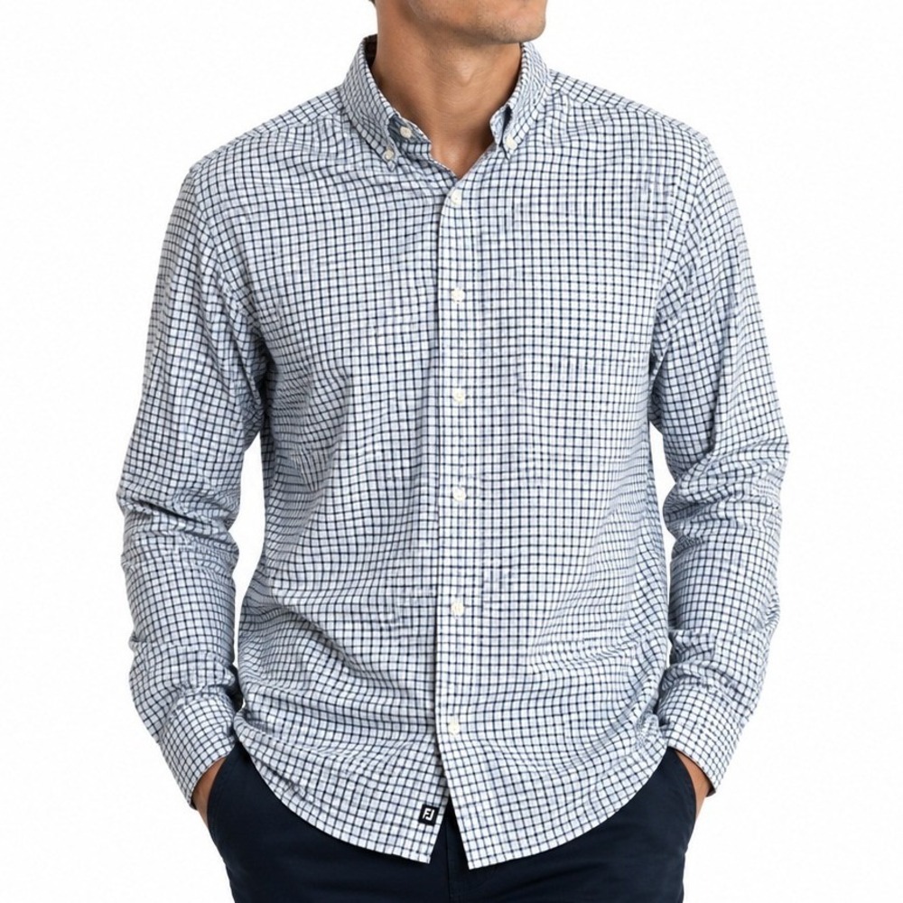 FootJoy Golf Shirt Mens M Tattersall Check Performance Indian River Club Logo
